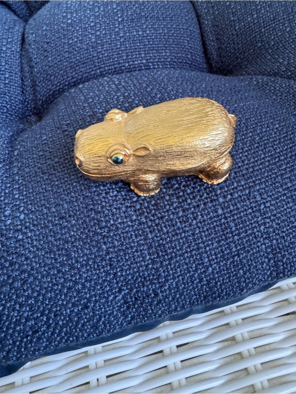 Charlies Gold-tone Animal Shaped Solid Perfume Compact with Blue Accent